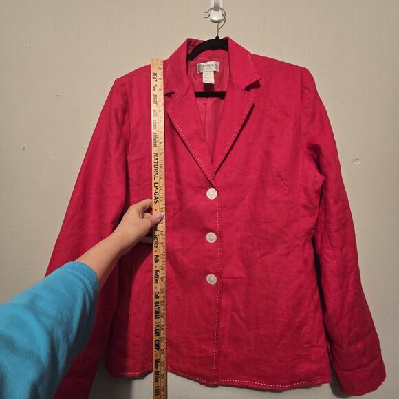 Vtg Tribeca Studio 100% Linen Blazer Jacket Women Sz 12 Red Preppy Beach Coasta - Picture 9 of 10